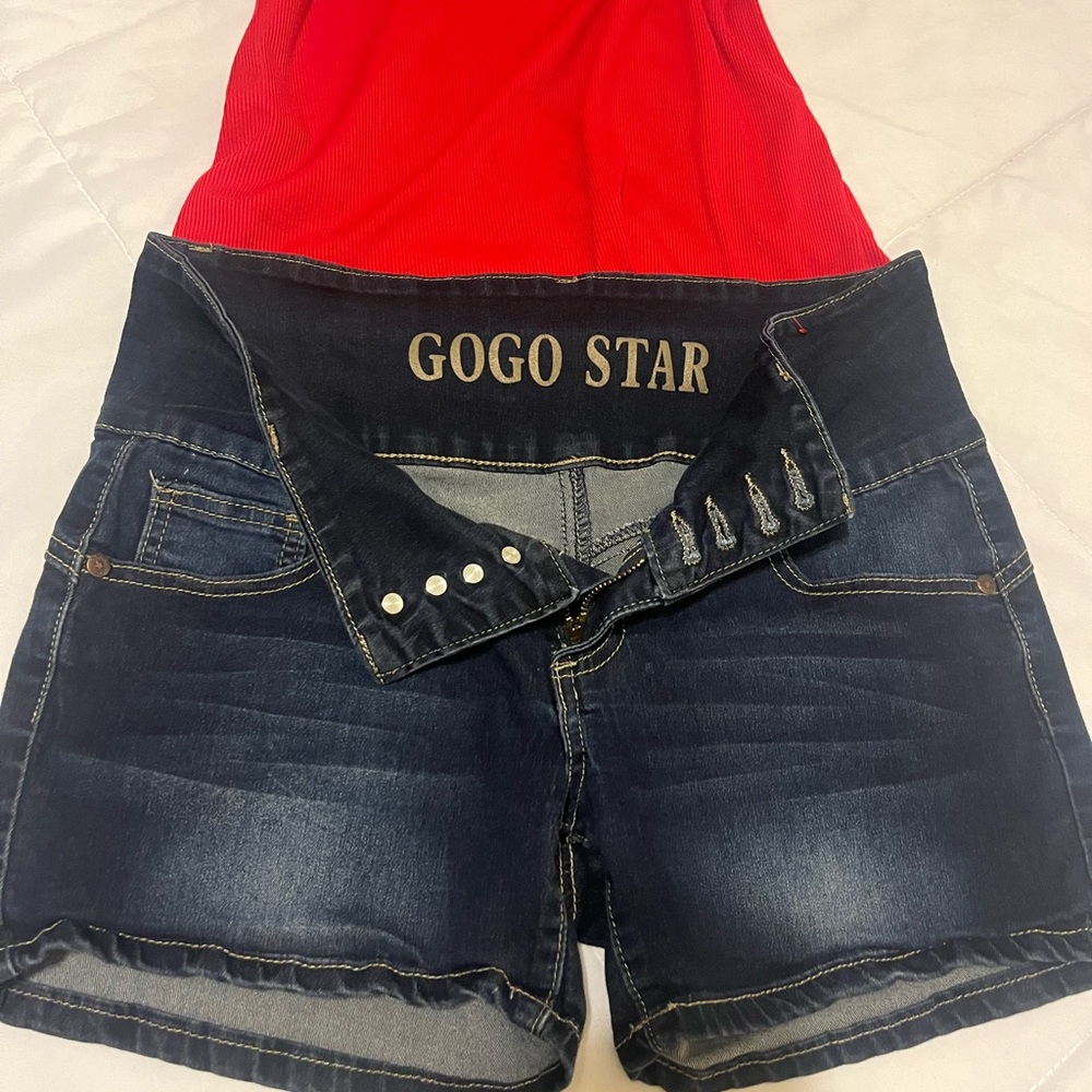 Dark blue high waisted denim shorts- like new